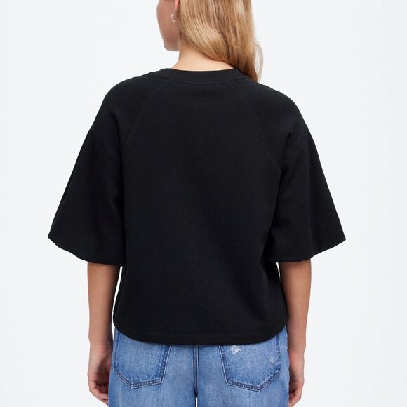 Madewell Puff-Sleeve Boxy Fit Cotton Blend Sweatshirt Tee Black Size XS NWT - Picture 3 of 9
